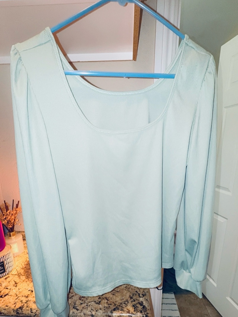 Scoop Neck Long Sleeve Top in Sage Green - Picture 10 of 16
